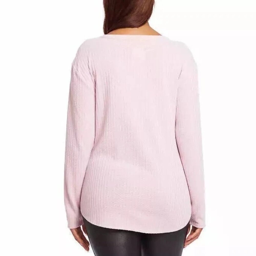Chaser Waffle Knit Thermal Top Size Large V Neck Long Sleeve Pink Relaxed Staple - Picture 10 of 10